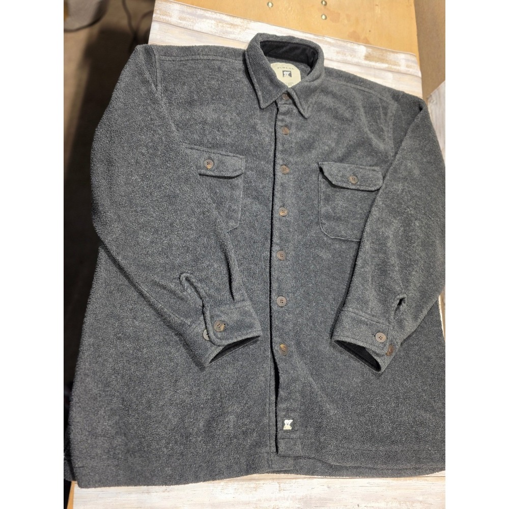 JUNEAU Mens Dark Gray Fleece Shirt Jacket Size Large Collared Button Up‎ Shacket